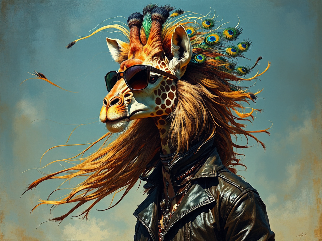 Giraffe-lion hybrid wears tribal