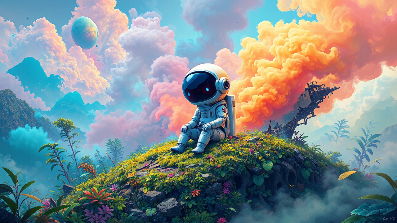 Android astronaut in lush