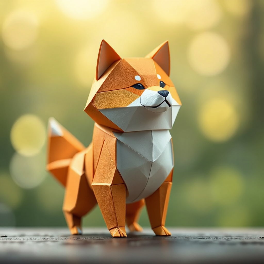 Origami Shiba Inu figurine.