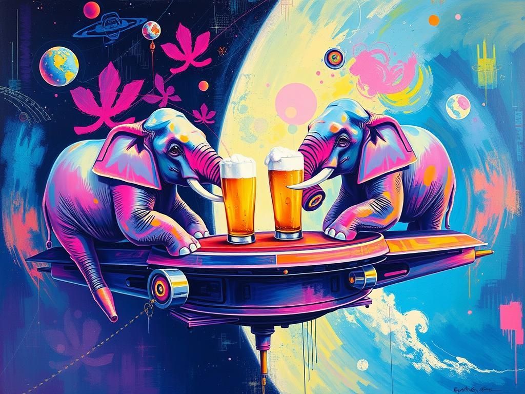 Elephants Drinking Beer in