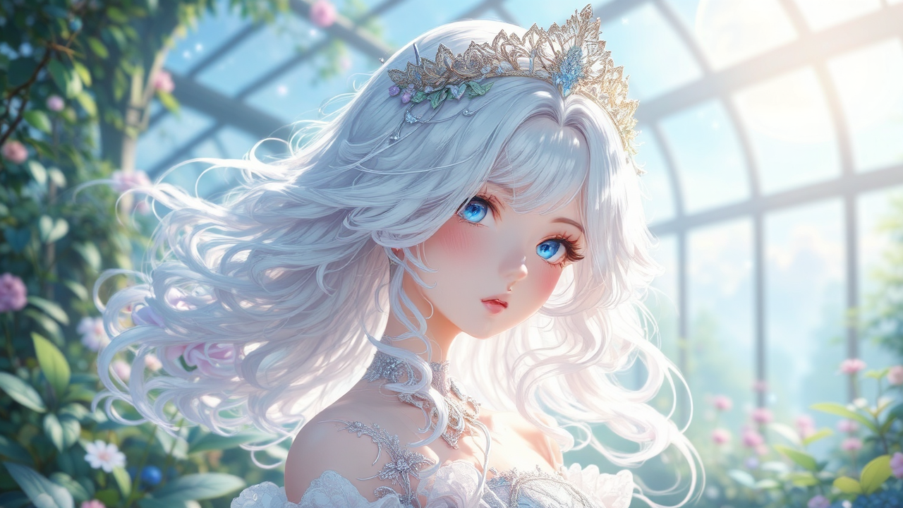 White-haired anime girl in