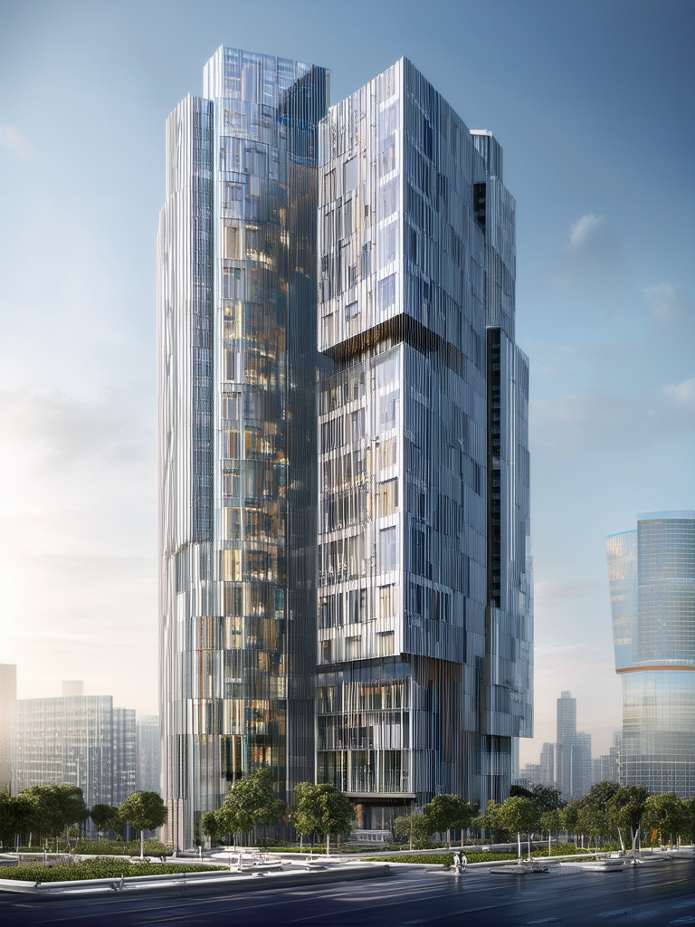 High-rise building with photorealistic