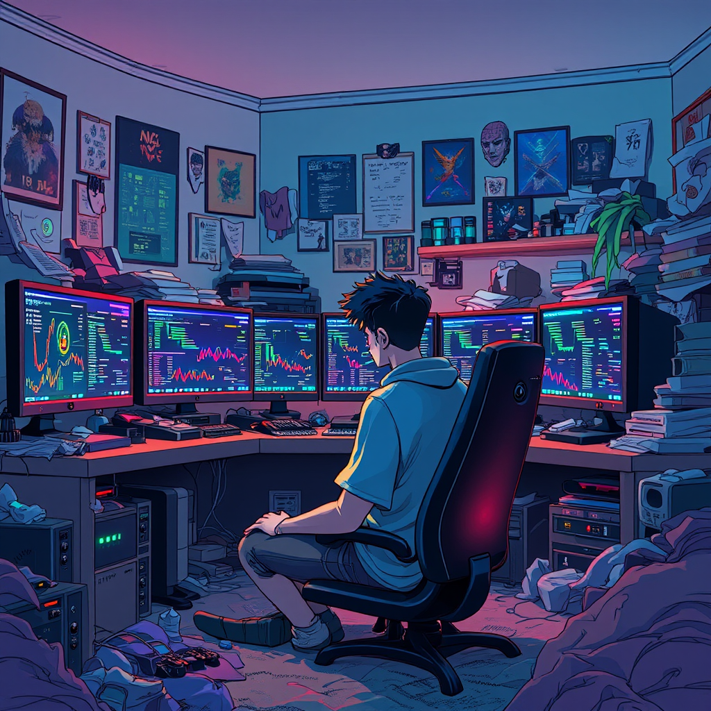 A young man surrounded