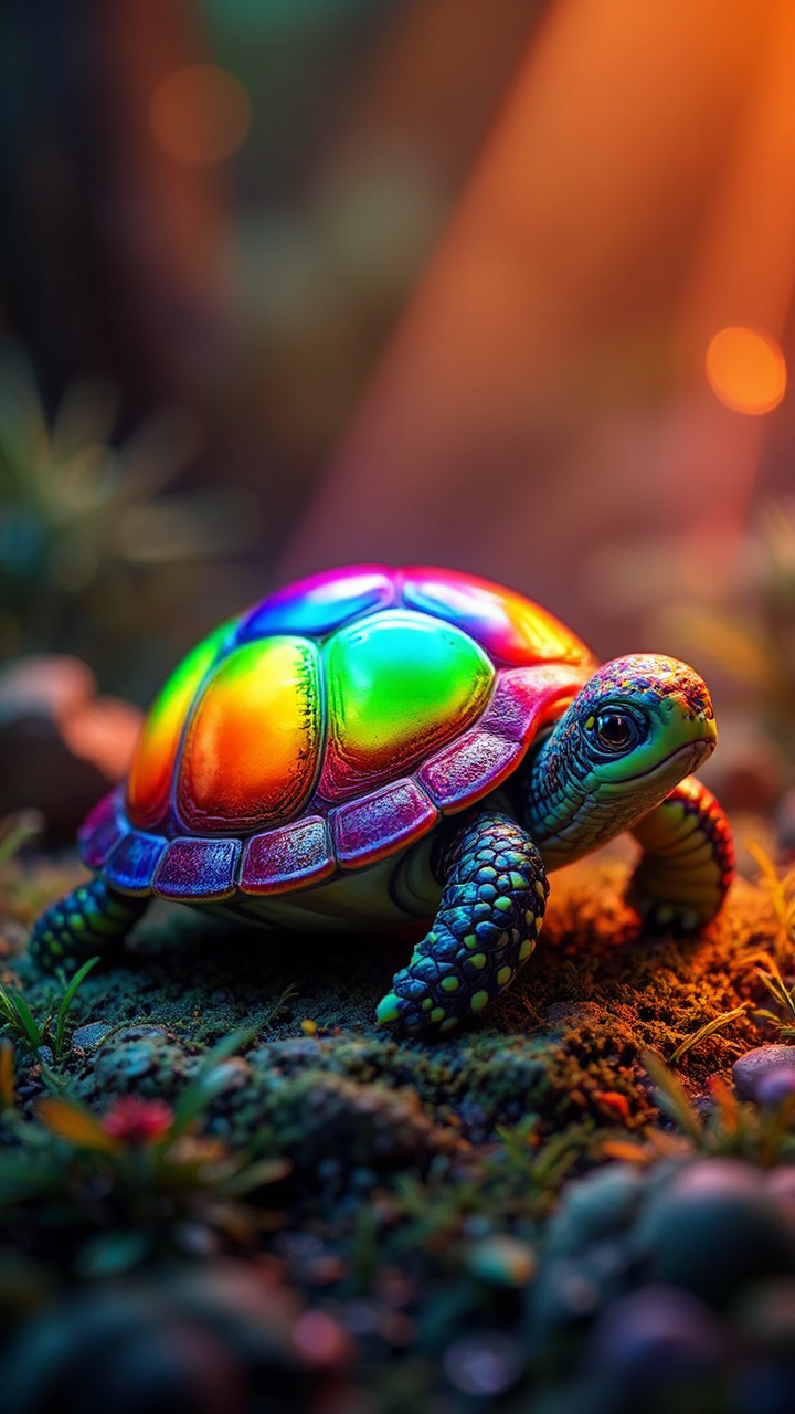 Rainbow-colored turtle in nature.