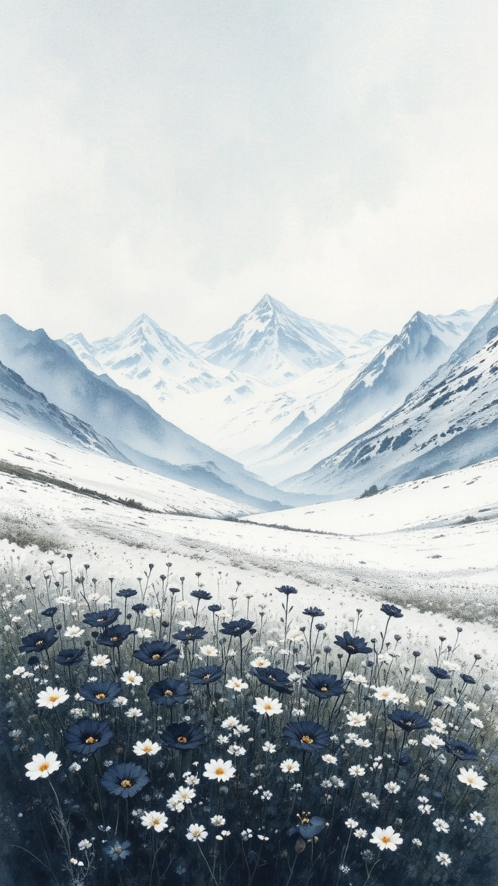 A snowy field with