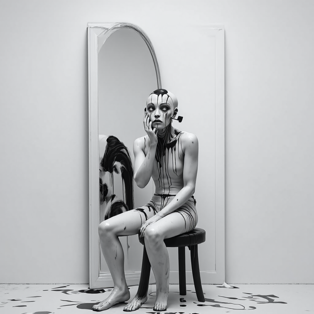 Gamer in reflective monochrome