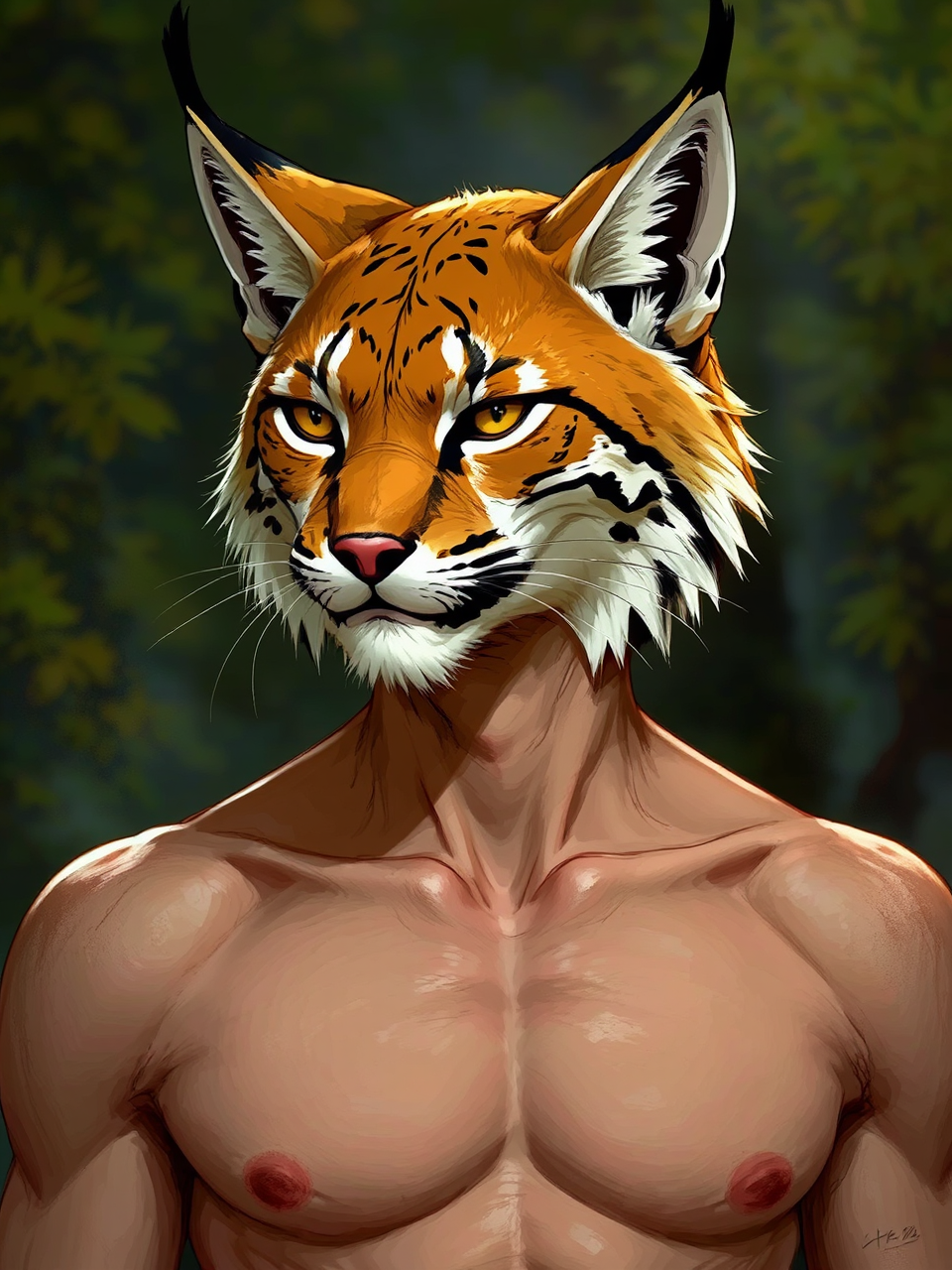 Anthropomorphic lynx with human