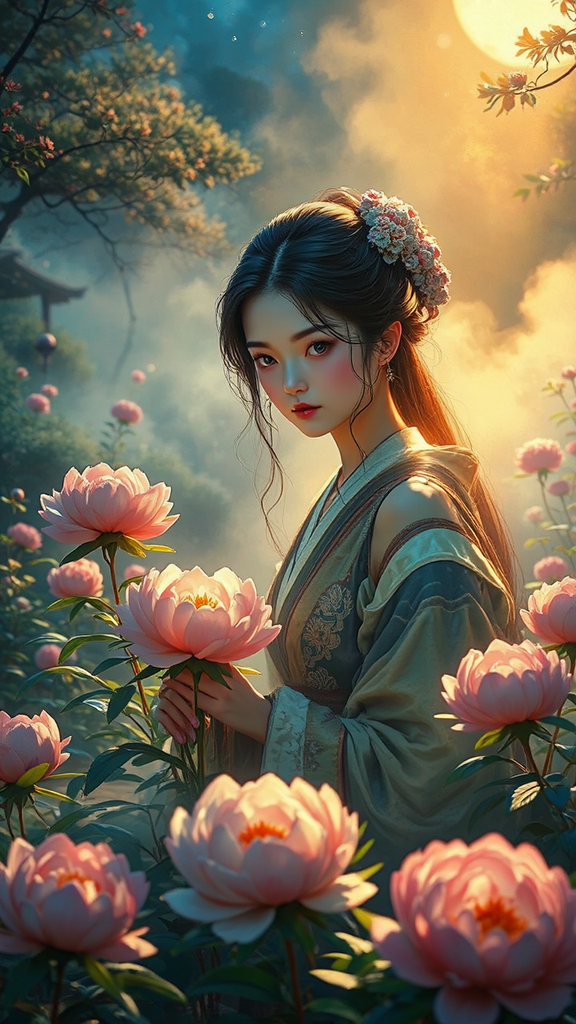 Woman cares for blooming