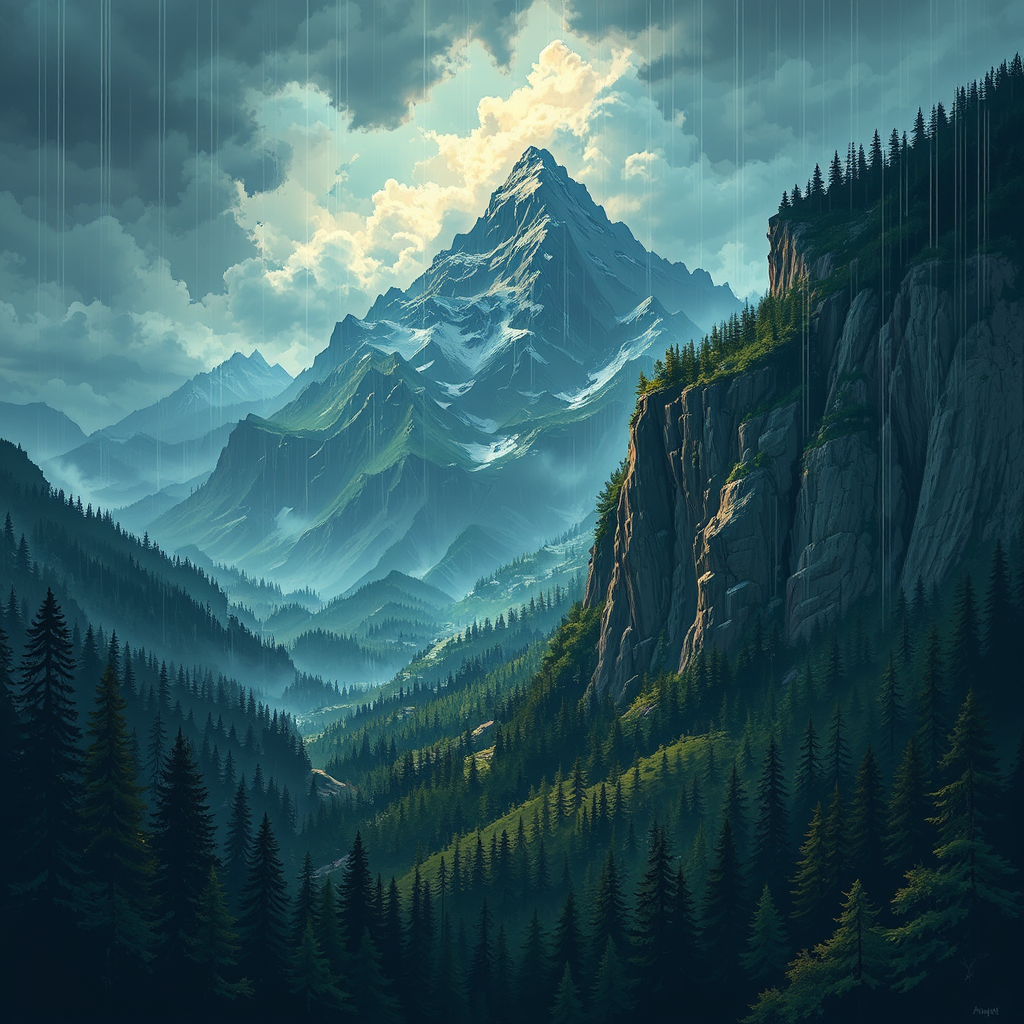 Mountain landscape with looming