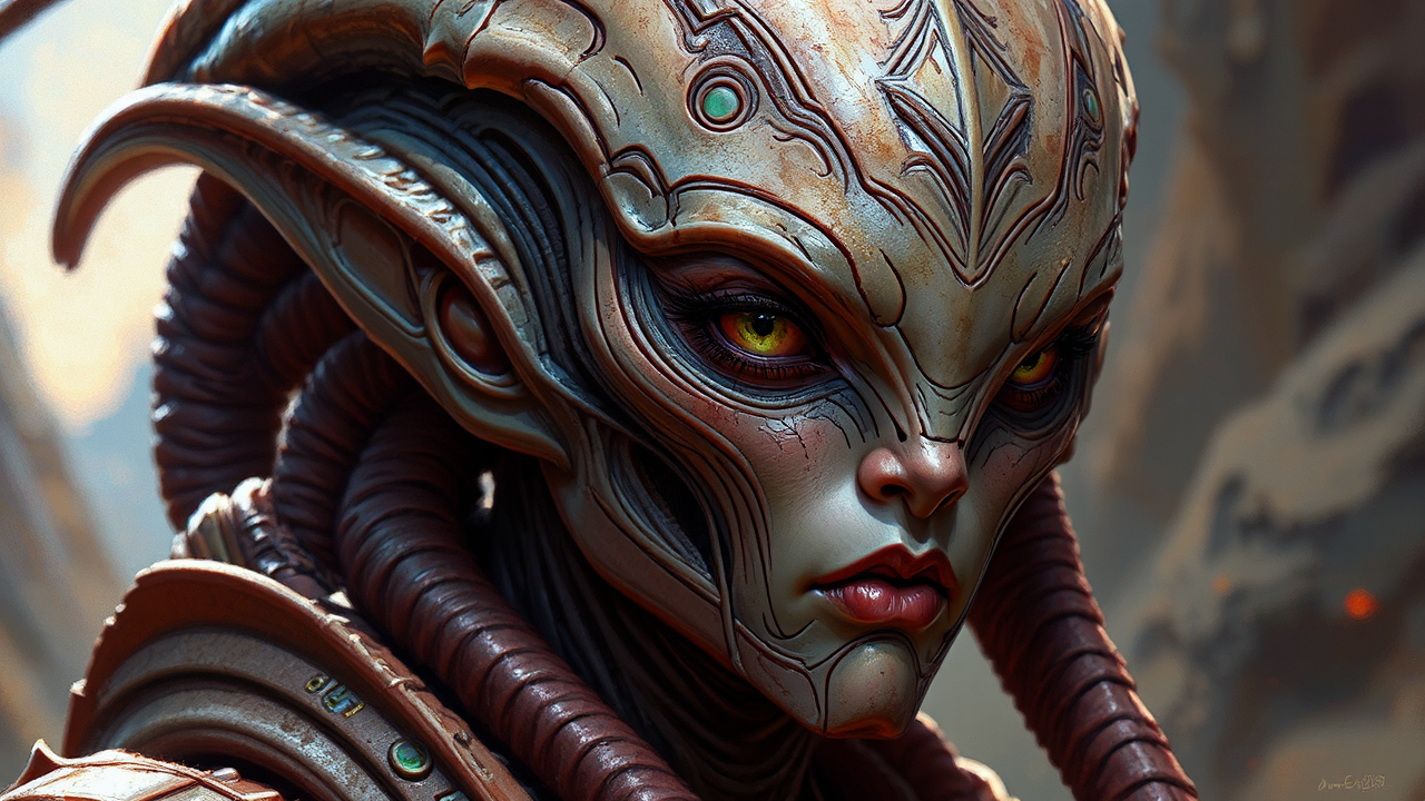 Ophidian alien warrior portrait.