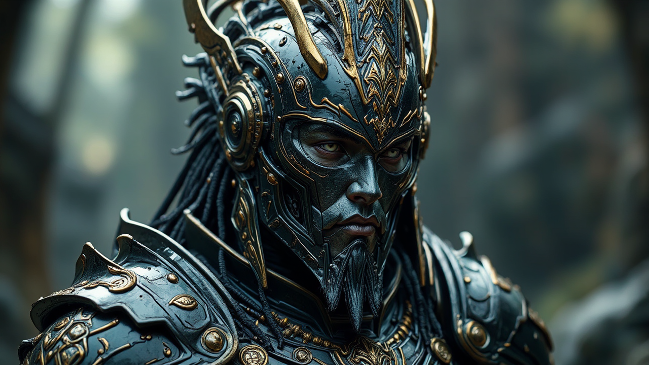 Hyper-realistic armored figure with