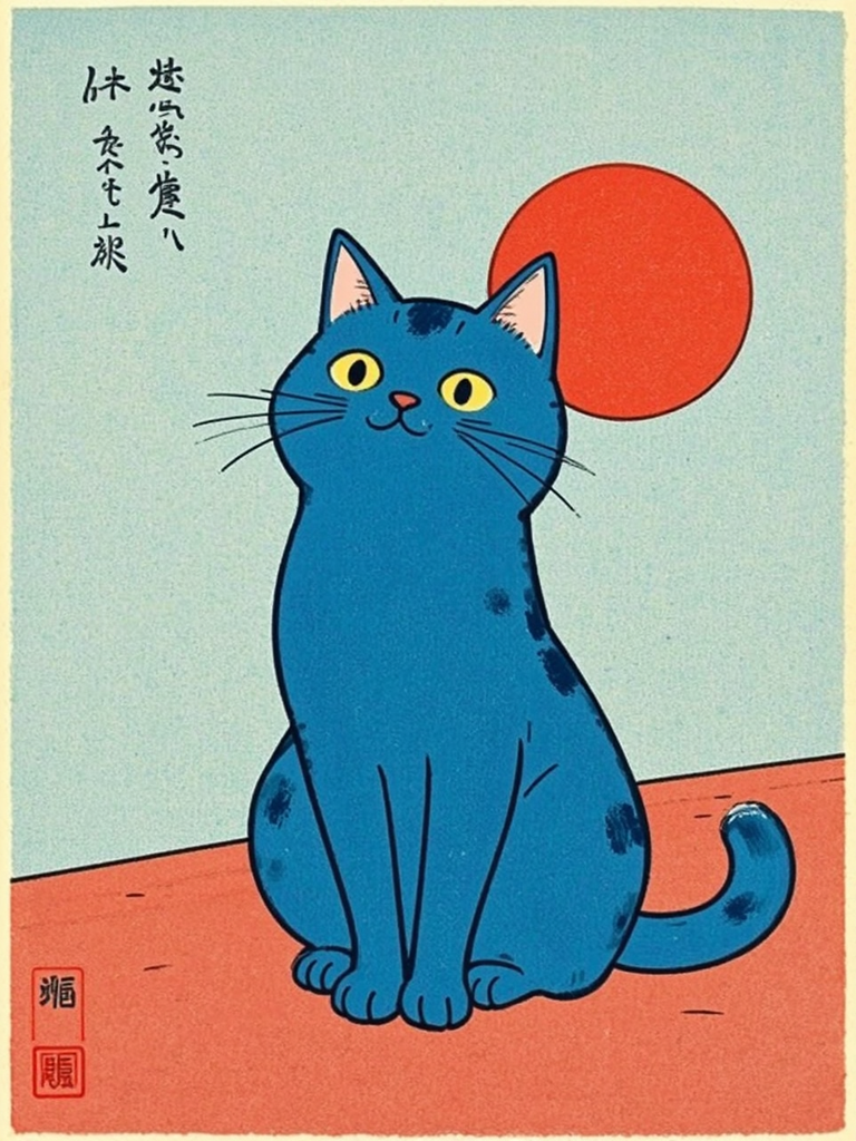Blue cat in Japanese