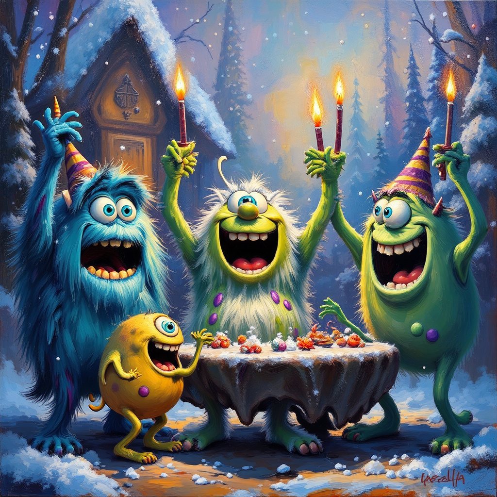 Monsters gathered in vibrant