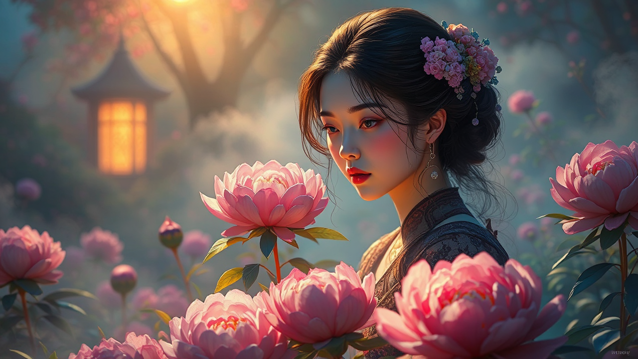 Woman cares for blooming