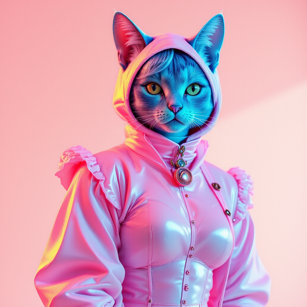 Blue anthropomorphic cat woman