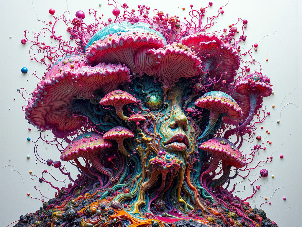 Vibrant cyberpunk fungal fractal