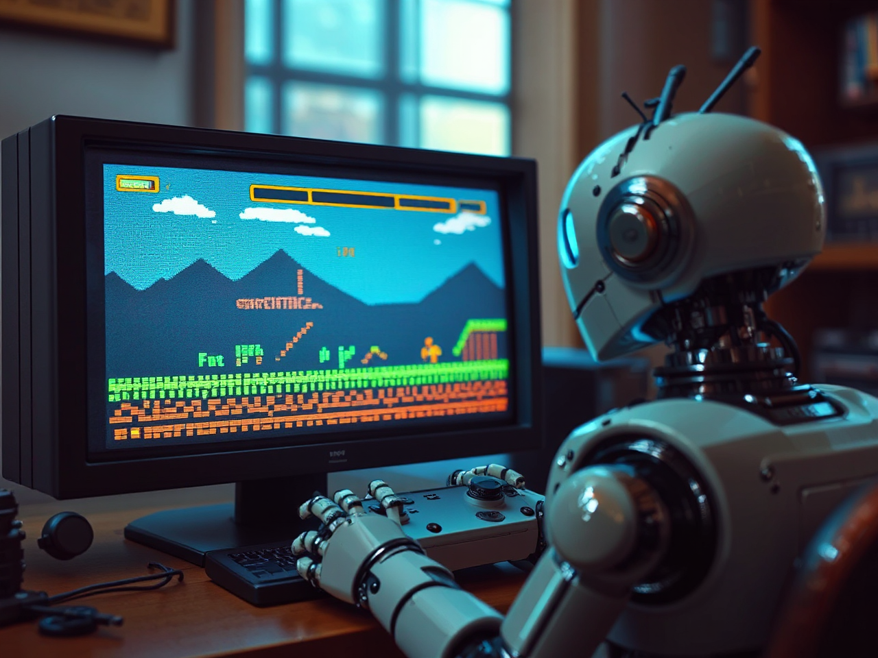 A robot plays an