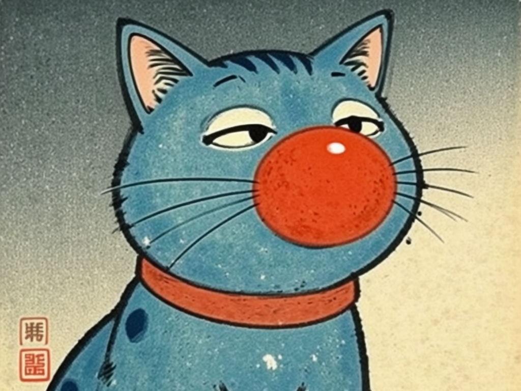 Blue cat with red