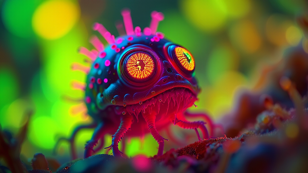 Neon glowing microbe with