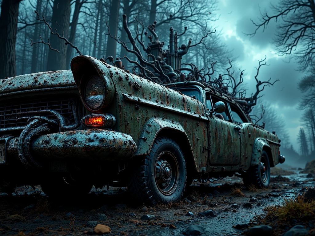 Old, detailed, fantasy vehicle.