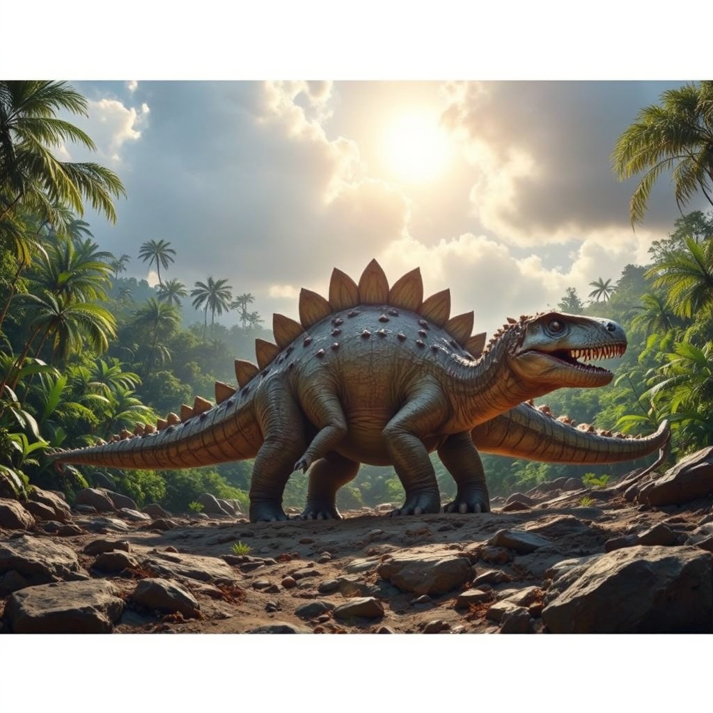 Ankylosaurus in rugged, tropical