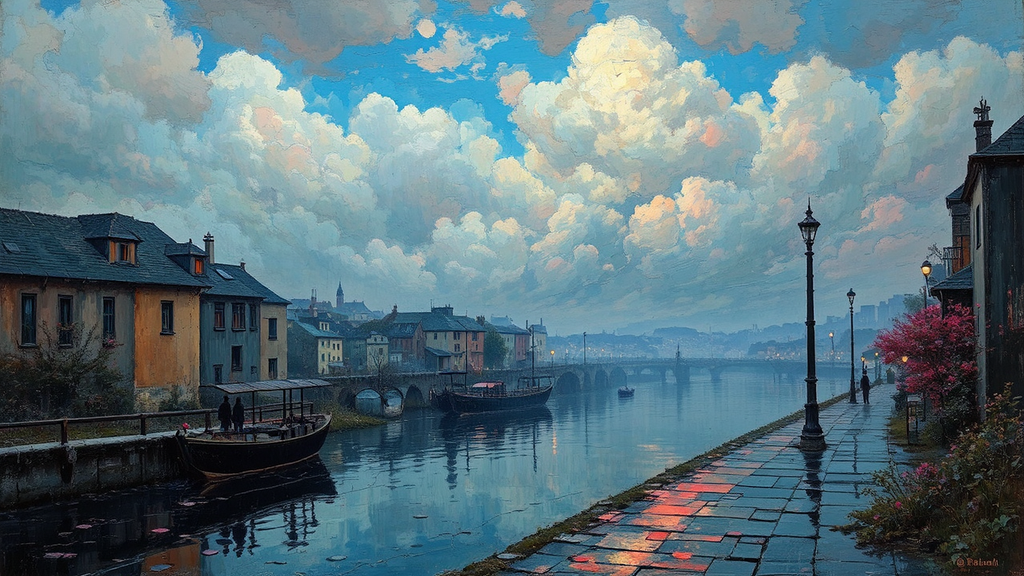 Cityscape at dusk with