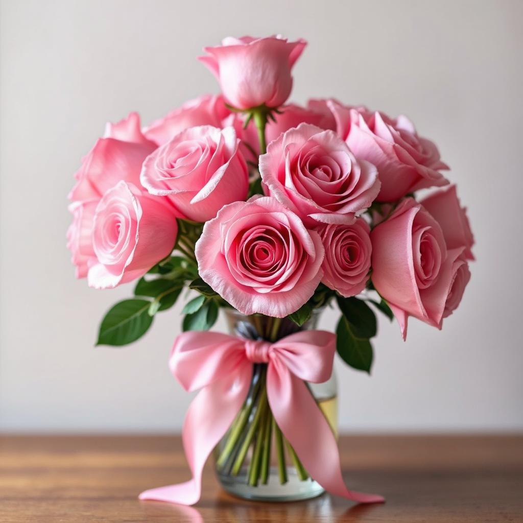 Glass vase with pink