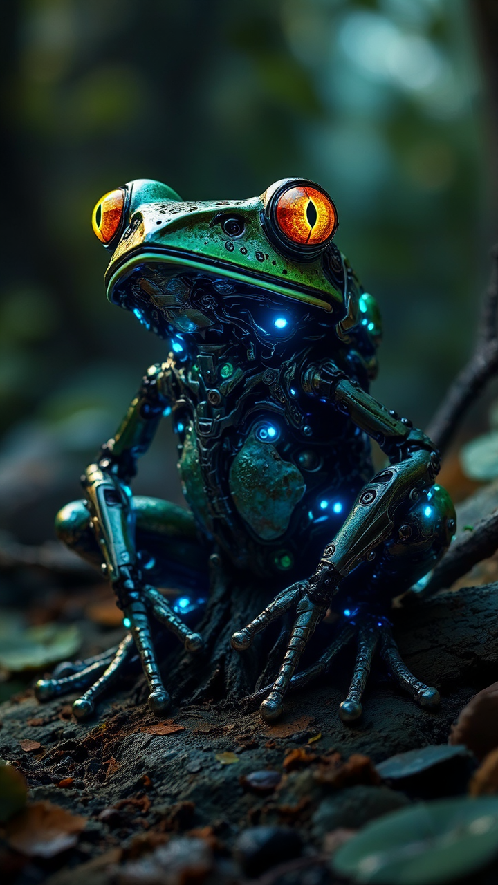 Metallic biomechanical tree frog.