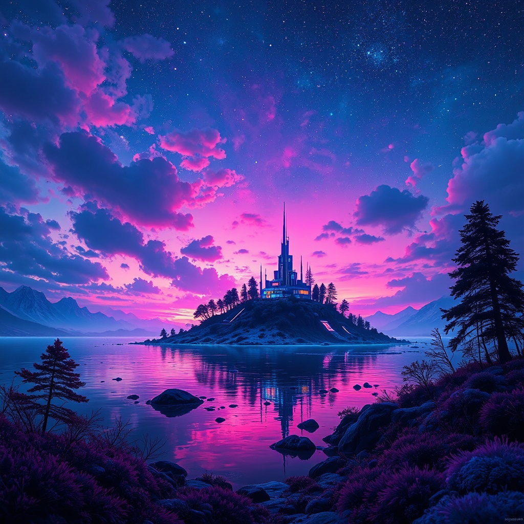 Galactic landscape with futuristic