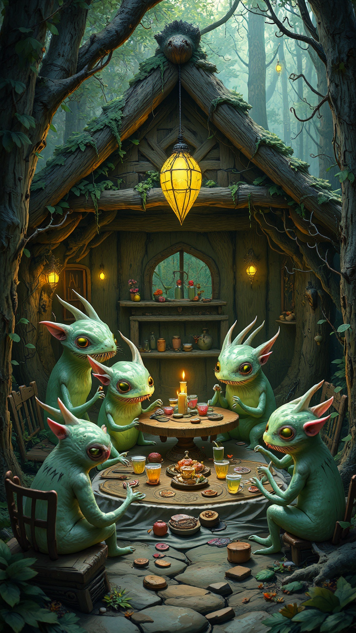 Glowing creatures at a
