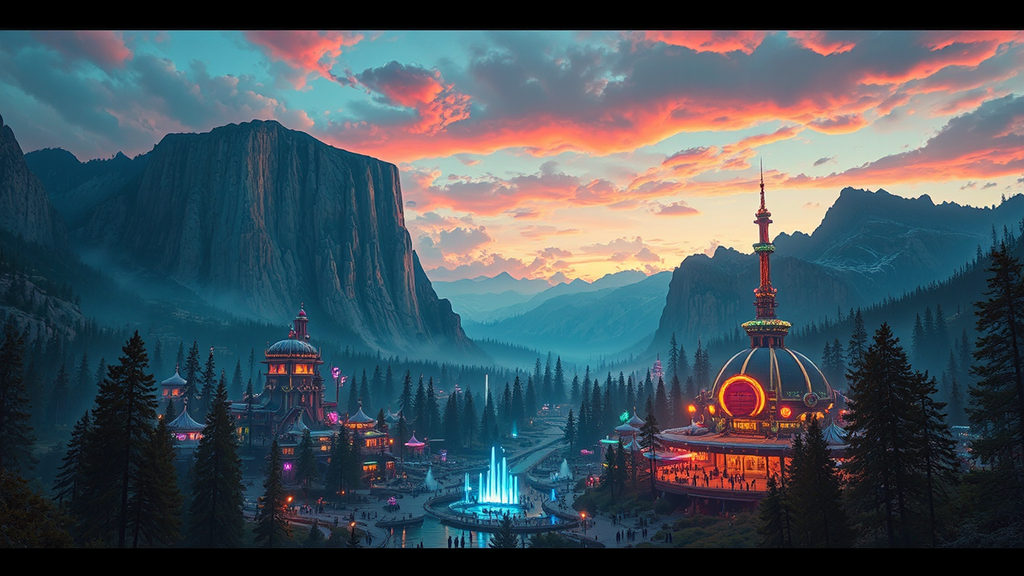 Cyberpunk amusement park in