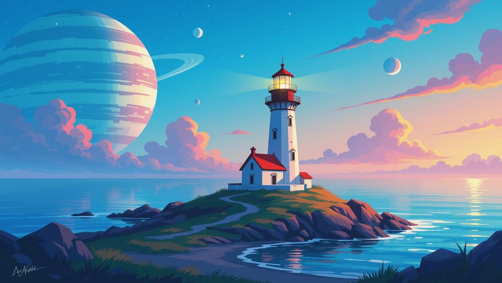 Alien World's Vibrant Lighthouse Beacon