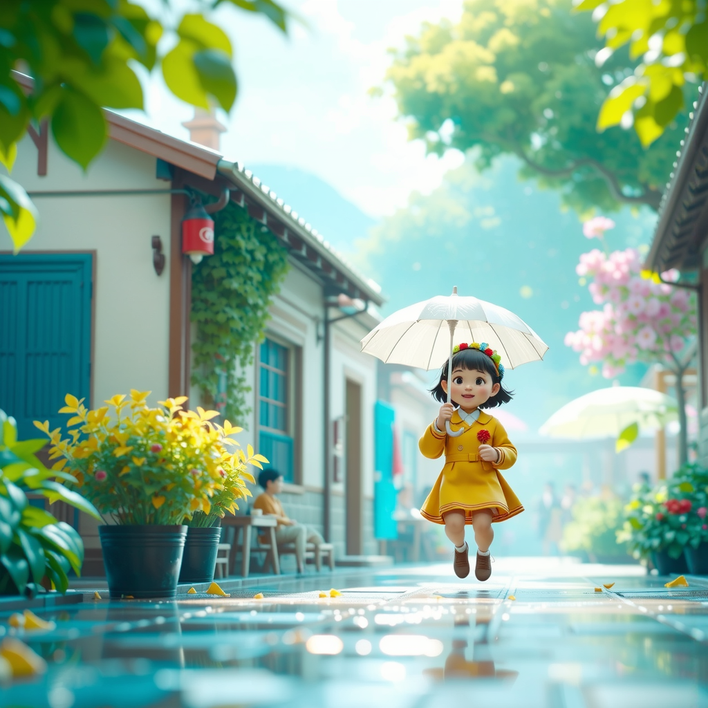 Child runs with umbrella