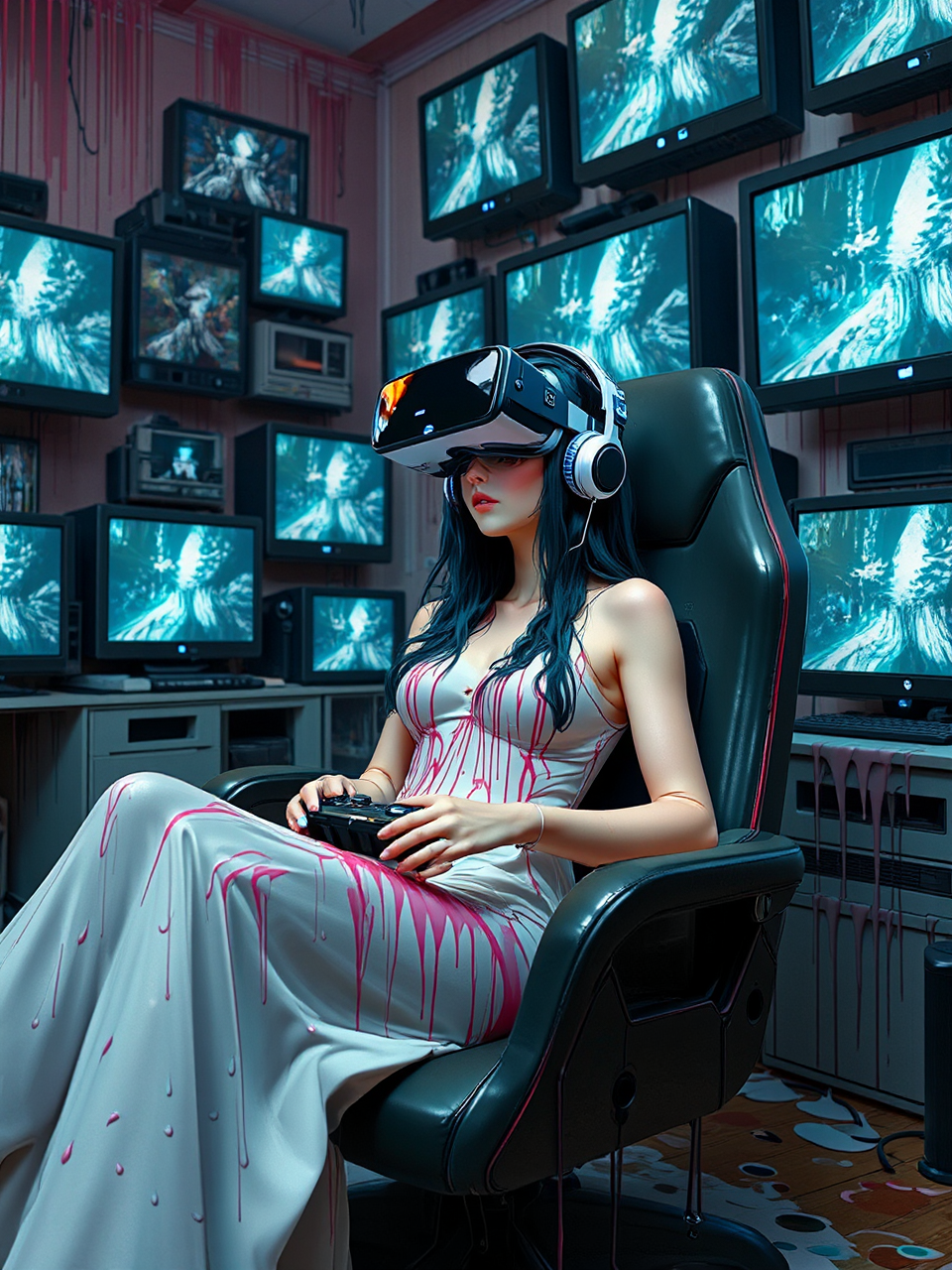 Anime woman gaming on