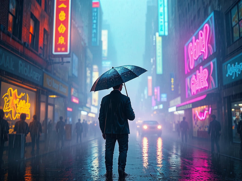 Man with umbrella in