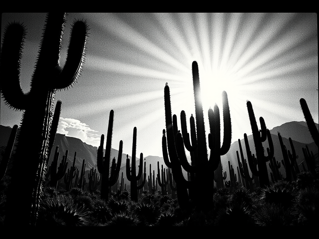 High-contrast desert landscape with