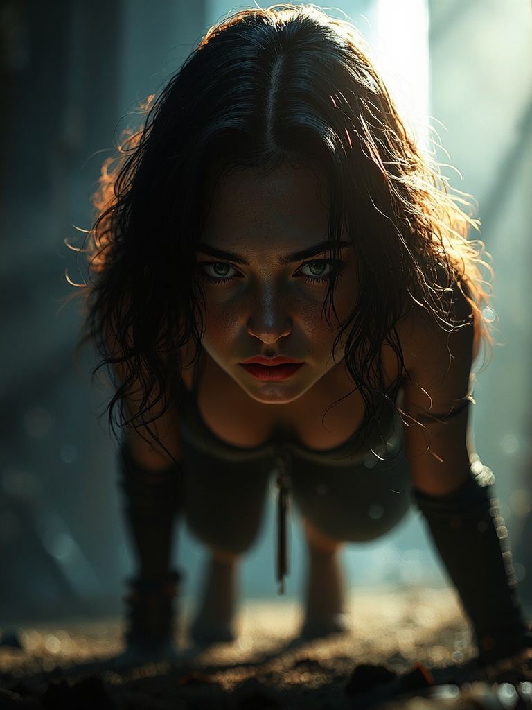 Woman in dramatic light.