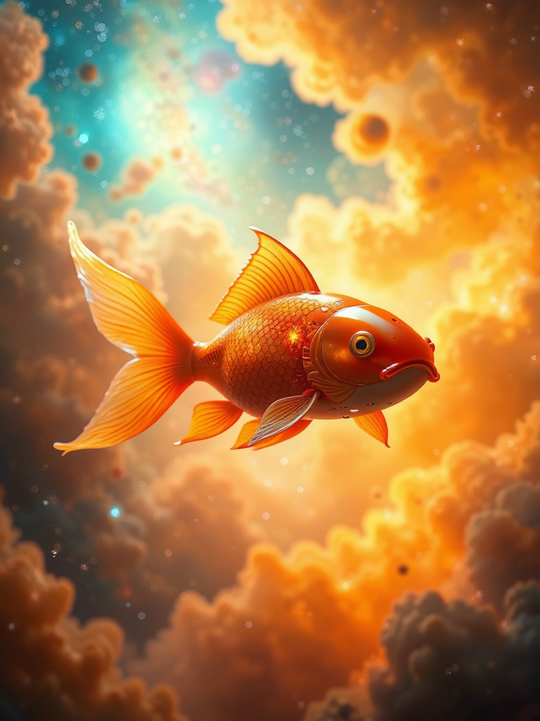 Goldfish-themed spaceship in a