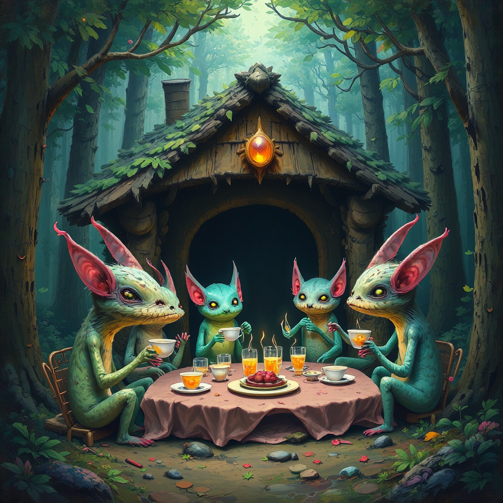 Cute creatures have tea