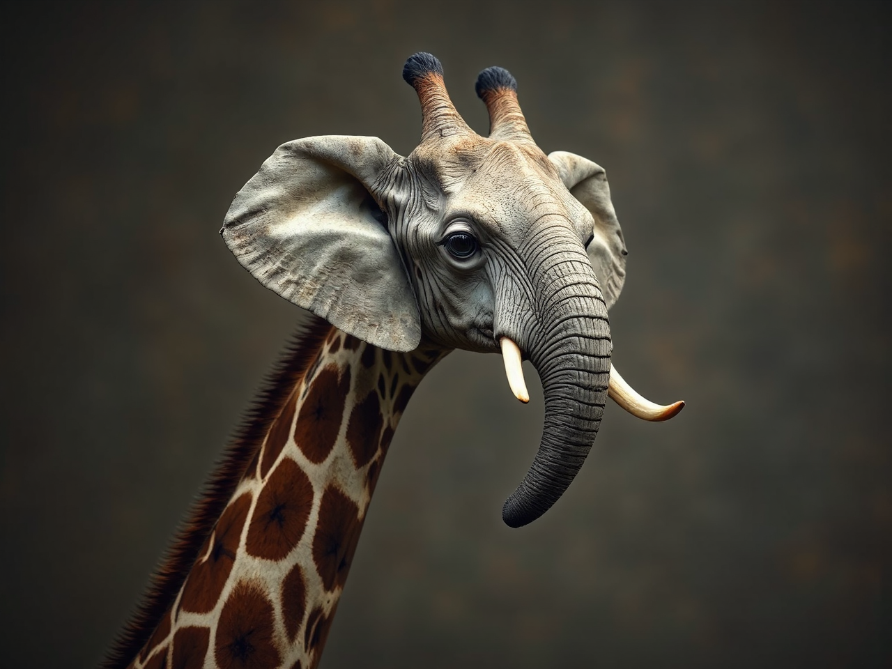 Elephant's head on giraffe