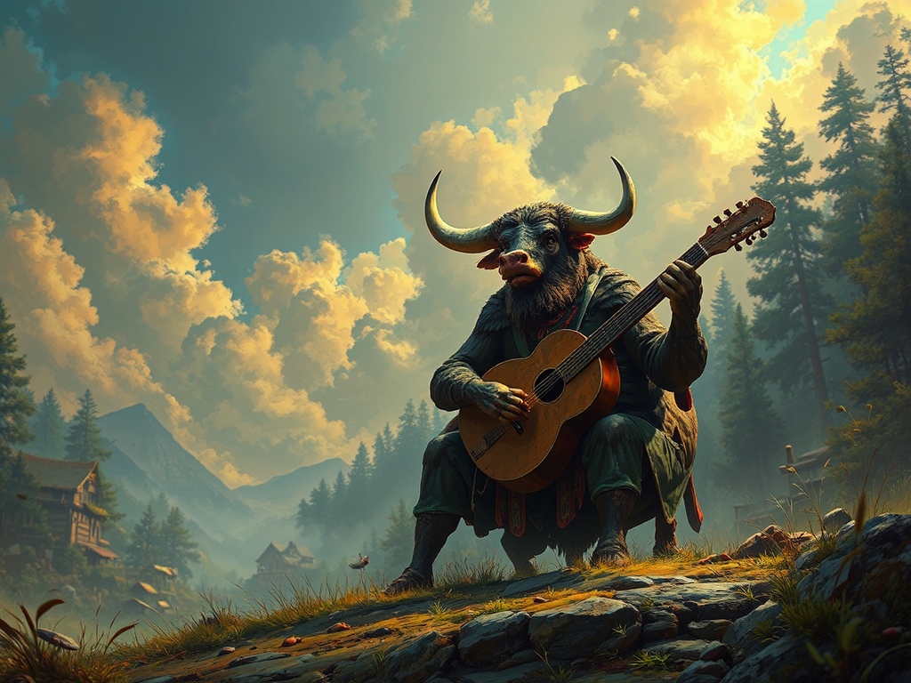 A bull plays a