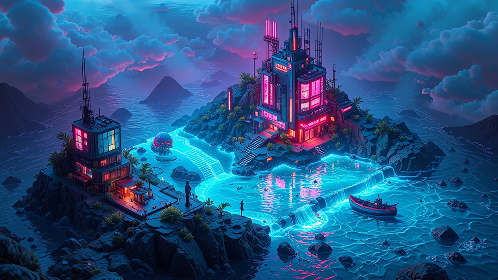 Cyberpunk city under magical
