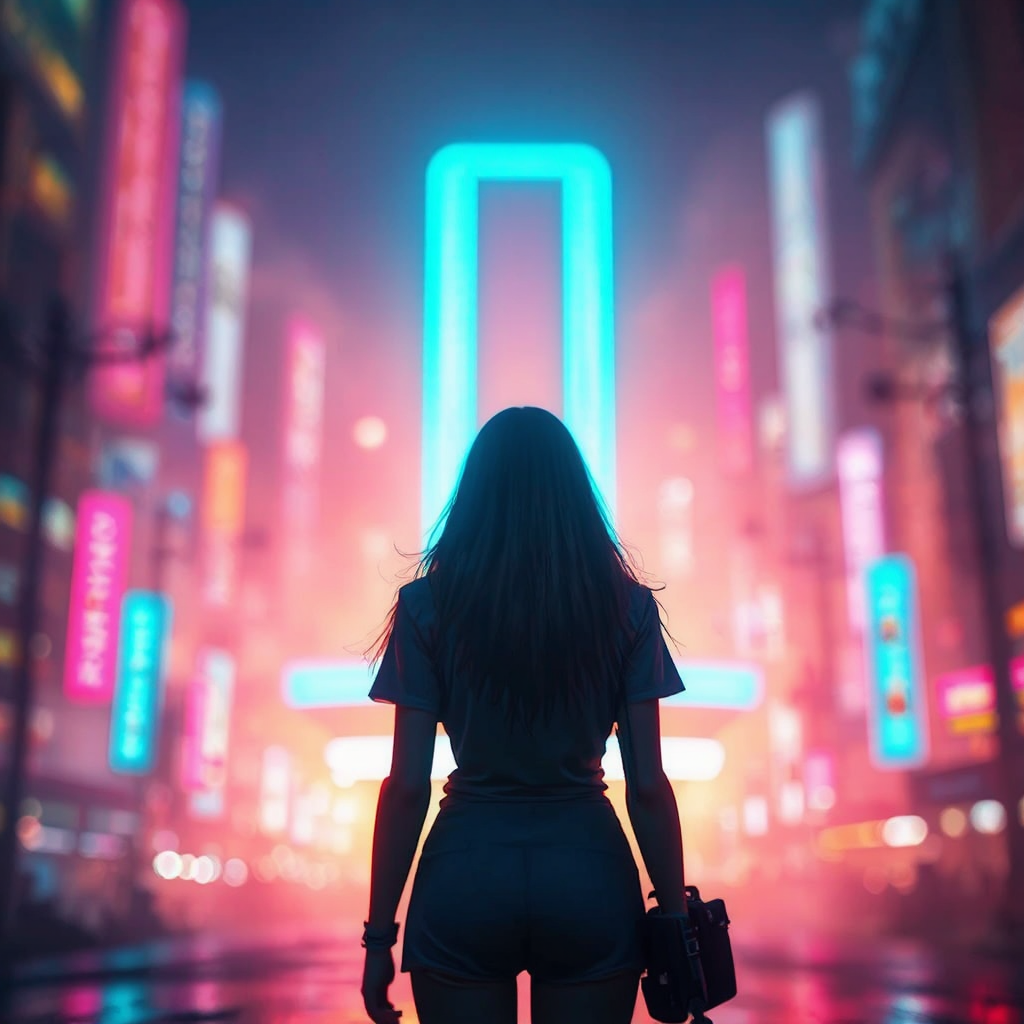 A blurry neon sign