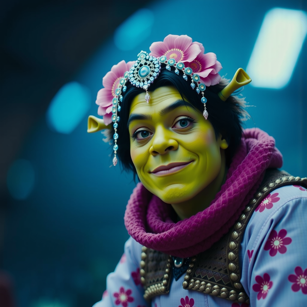 Shrek in geisha costume