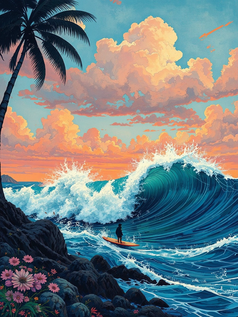 A woman surfing a