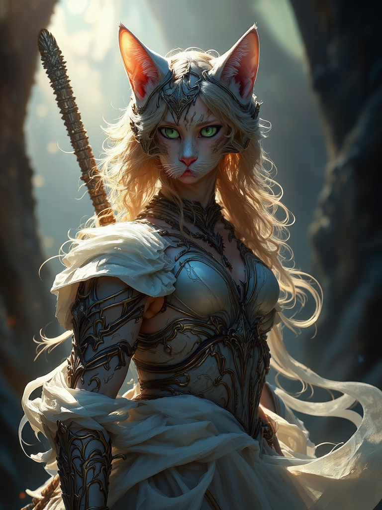 Woman warrior with feline