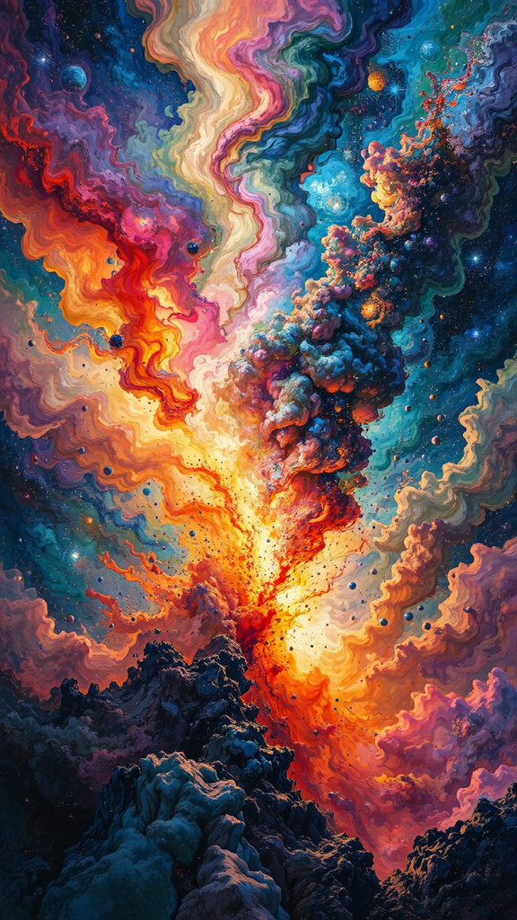 Multicolored nebula with explosive