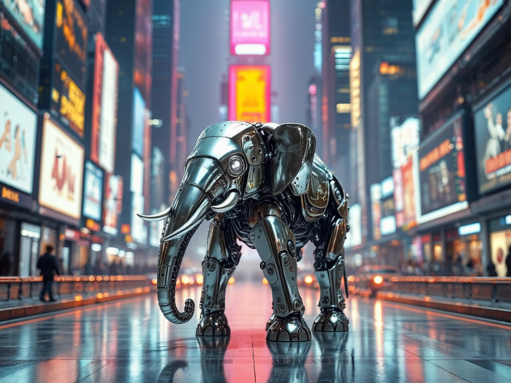 Cyborg elephant in urban