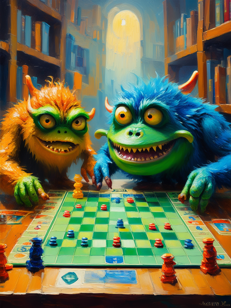 Monsters playing colorful board