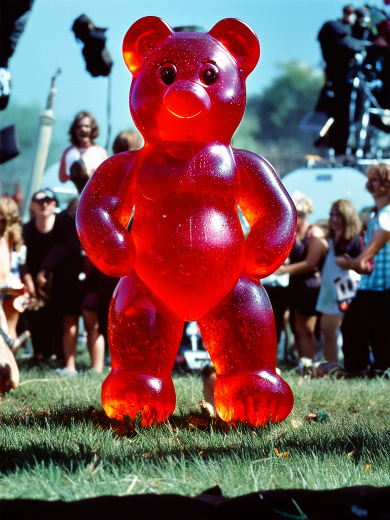 Red gummy bear performs